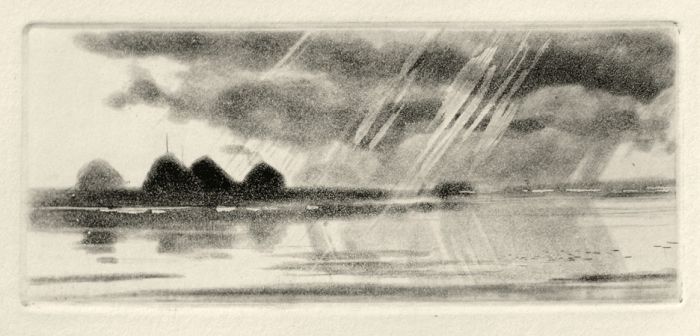 Дождь идет. 1964.  Лавис, сухая игла. 9,0×20,5