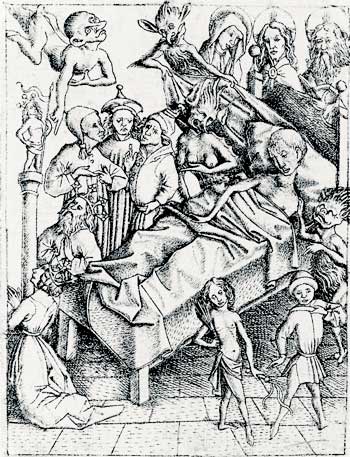 Мастер E. S. Искусство умирать. 1465. Ксилография. 91×69 мм Музей Ашмолен. Университет. Оксфорд