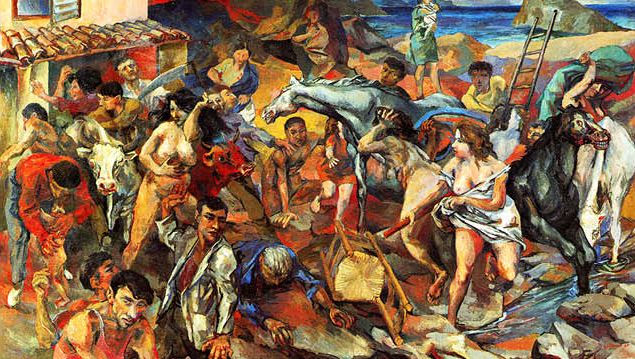 . Гуттузо. Бегство с Этны. 1938–1939 Холст, масло. 147,2×256,5 Национальная галерея современного искусства, Рим