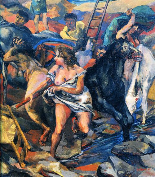 2. Р. Гуттузо. Бегство с Этны (фрагмент). 1938–1939 Холст, масло. 147,2×256,5 Национальная галерея современного искусства, Рим