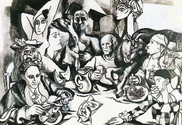 4. Р. Гуттузо. Пир: Пикассо и его персонажи. 1973 Бумага на холсте, акрил. 152×222. Частное собрание